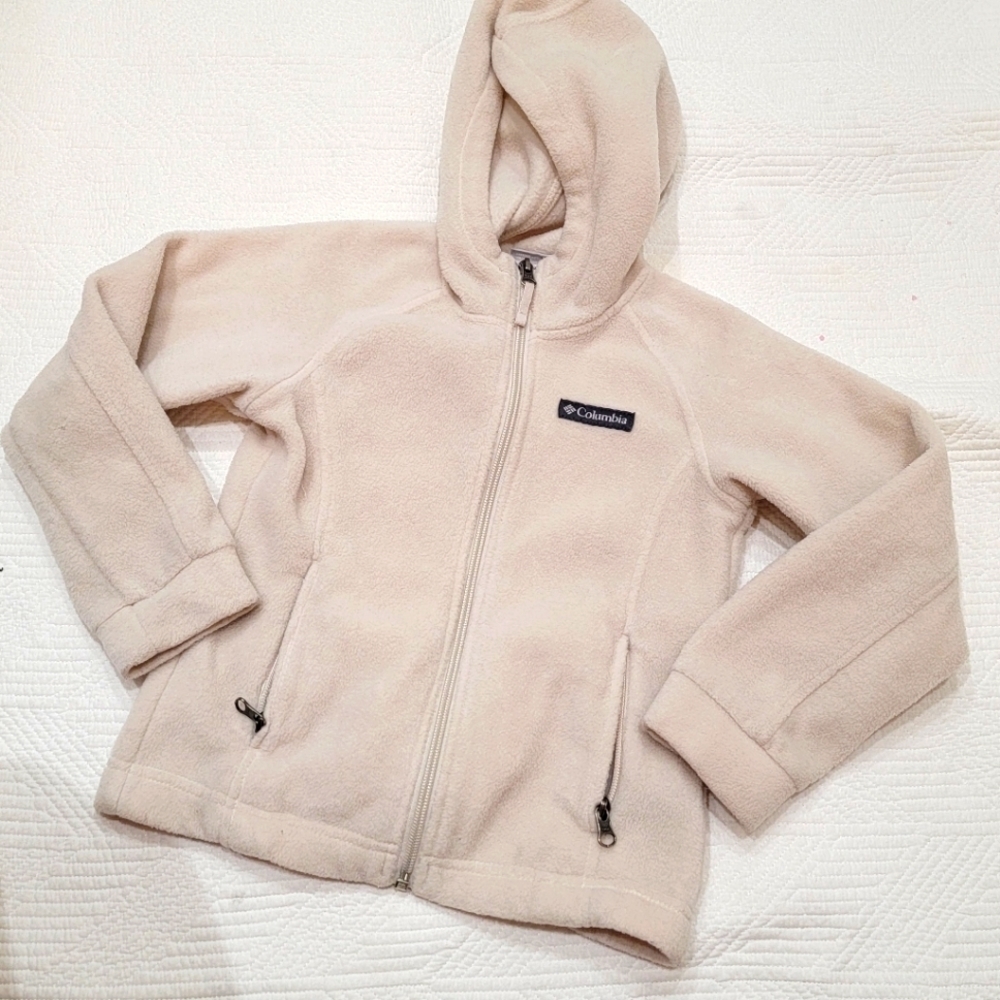 Columbia kids off-white zip‎ up hooded fleece.